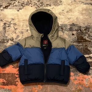 Swiss Tech Baby Navy and Beige Puffer Coat 12 Months